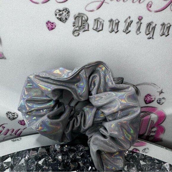 Holographic scrunchie Silver Metallic Hair Scrunchie sparkly colorful silver main image 4